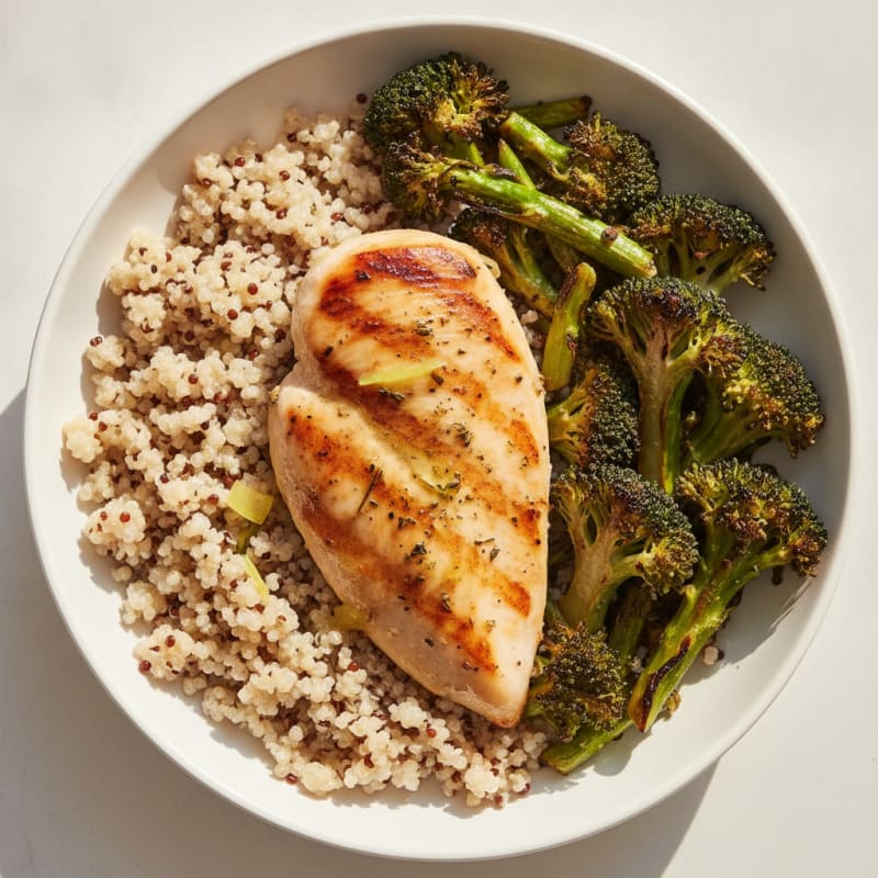 Grilled Chicken Breast with Quinoa and Roasted Broccoli