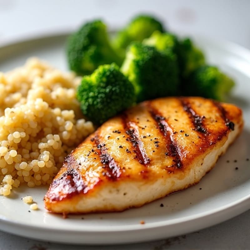 Grilled Chicken Breast with Roasted Broccoli and Quinoa