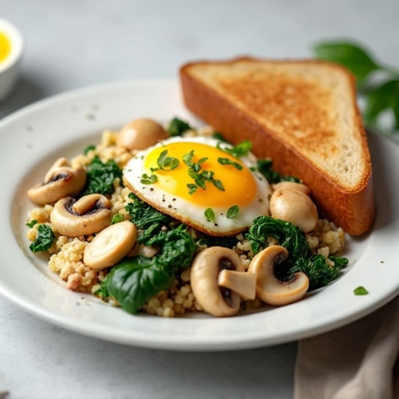 Egg White and Turkey Spinach Scramble with Sautéed Mushrooms & Toast