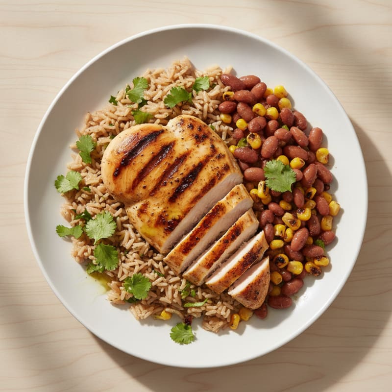 Grilled Chicken Breast with Cilantro Rice and Pinto Beans