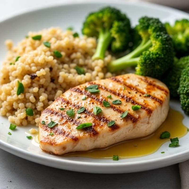 Grilled Chicken Breast with Roasted Broccoli and Quinoa