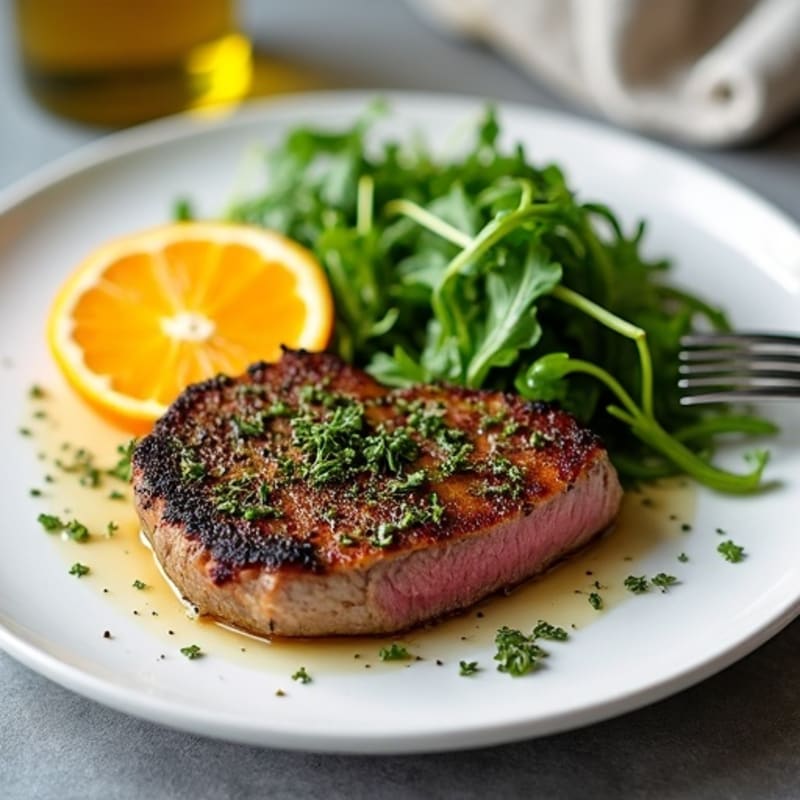 Herb-Crusted Pan Seared Steak with Citrus Arugula Salad