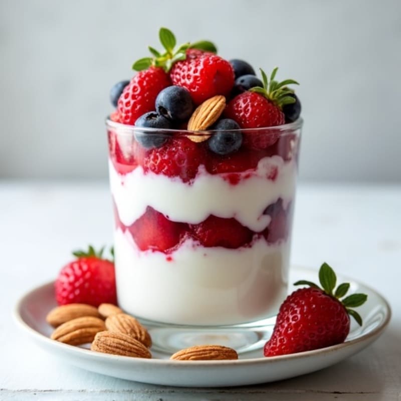 Greek Yogurt Protein Parfait with Mixed Berries and Almonds
