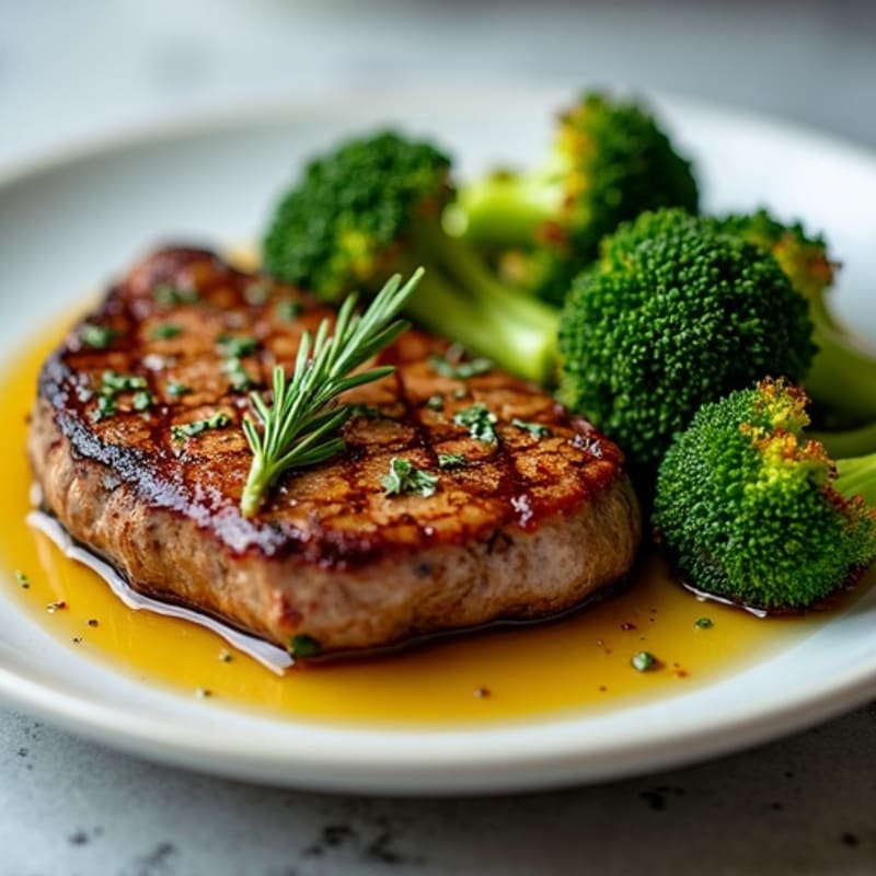 Garlic Herb Pan-Seared Steak with Crispy Roasted Broccoli