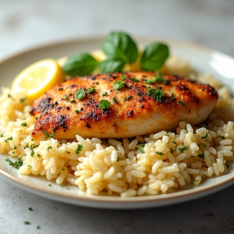 Lemon Herb Roasted Chicken with Fluffy Rice Pilaf
