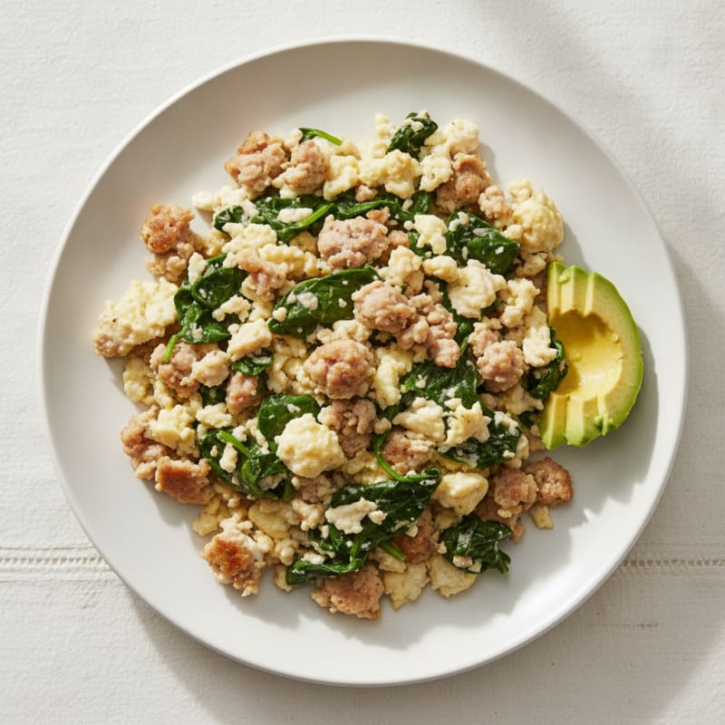 Egg White and Turkey Sausage Scramble with Spinach