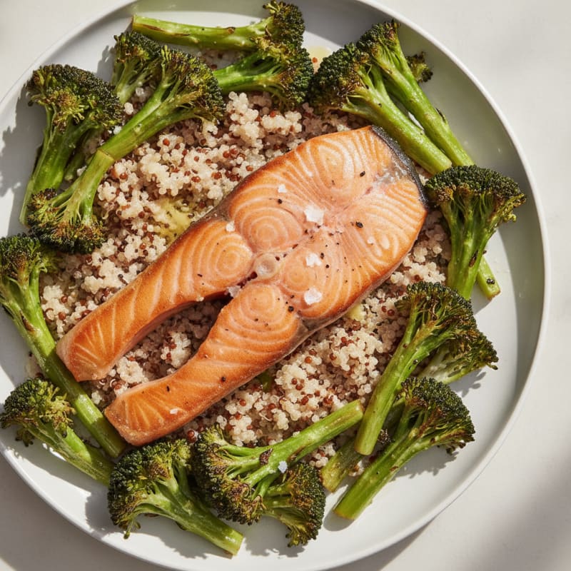 Seared Salmon with Roasted Broccoli and Quinoa
