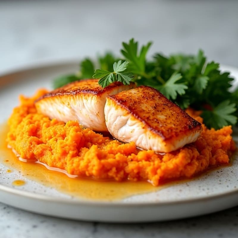 Honey-Glazed Salmon with Roasted Sweet Potato Mash