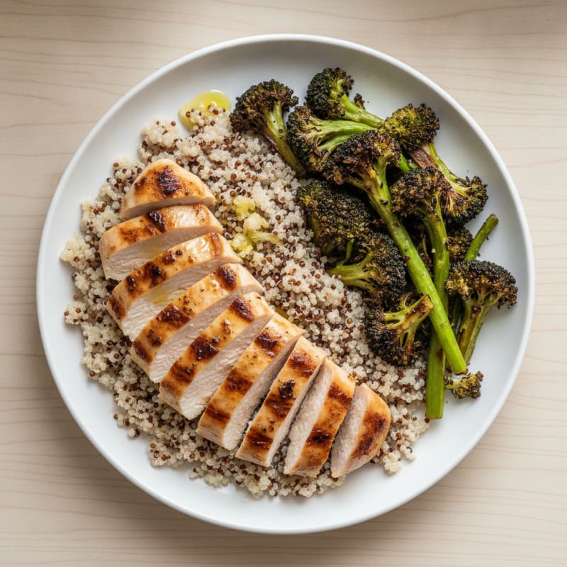 Grilled Chicken Breast with Quinoa and Roasted Broccoli