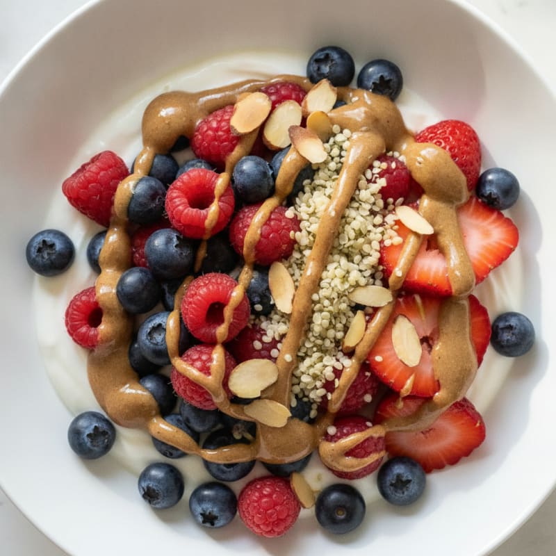 Greek Yogurt Bowl with Mixed Berries and Almond Butter