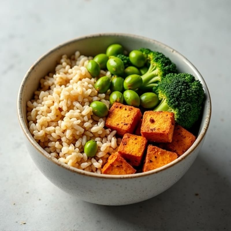 Crispy Tofu Bowl with Ginger-Garlic Broccoli and Brown Rice