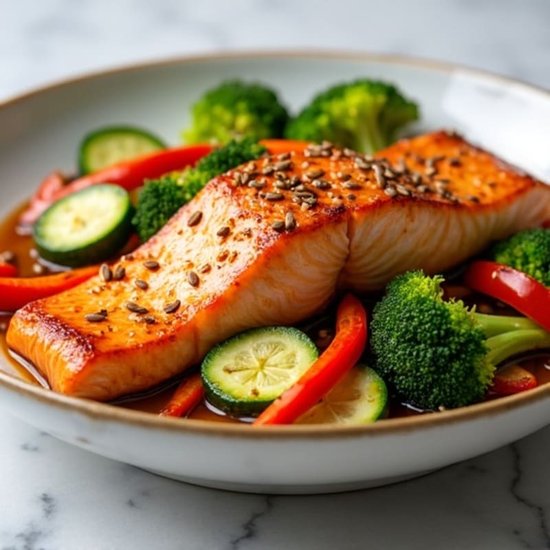 Honey-Ginger Glazed Salmon with Sesame Vegetables