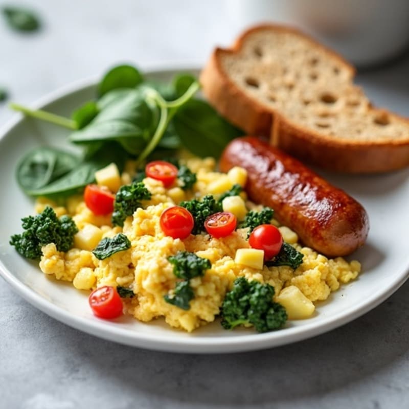 Egg White Spinach Scramble with Grilled Turkey Sausage