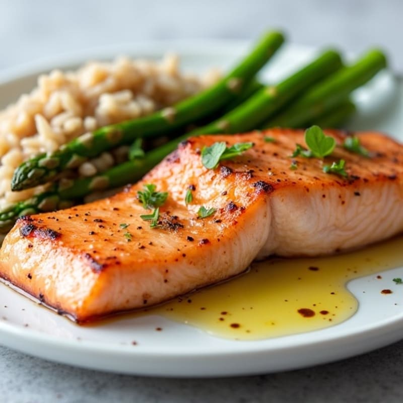 Seared Salmon with Steamed Asparagus and Brown Rice