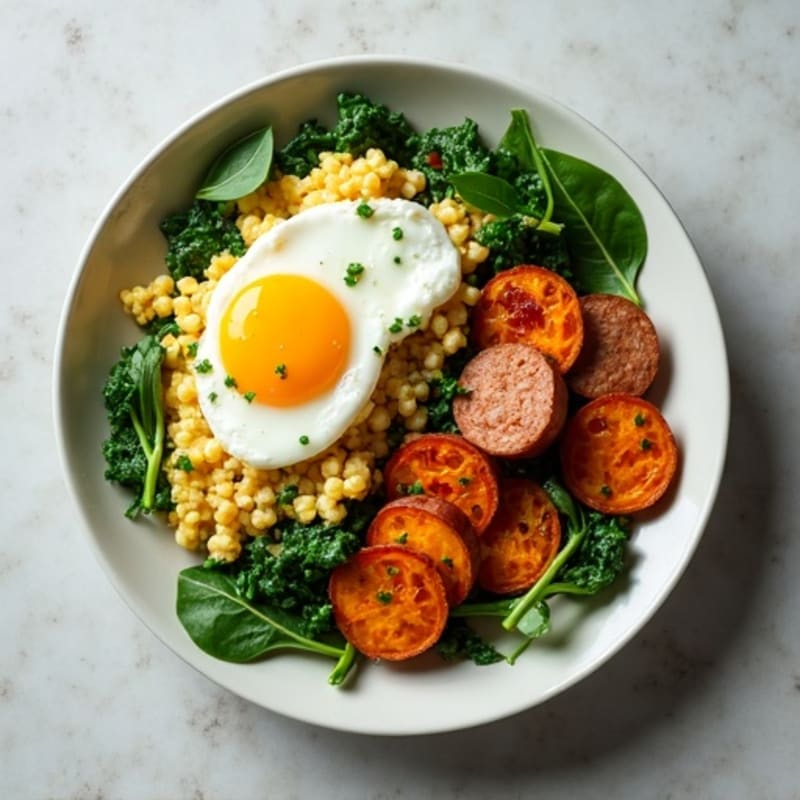 Egg White Spinach Scramble with Roasted Sweet Potato