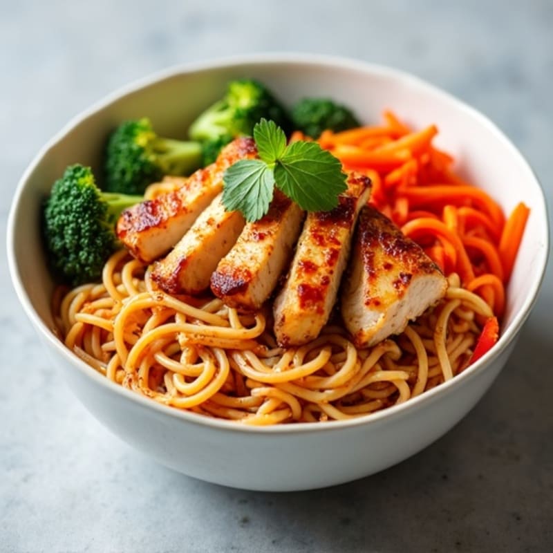 Chicken Sriracha Noodle Bowl with Crispy Vegetables