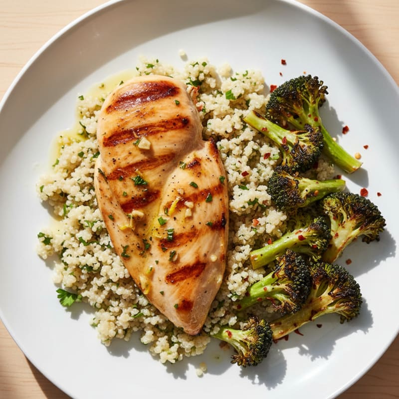 Grilled Chicken Breast with Quinoa and Roasted Broccoli