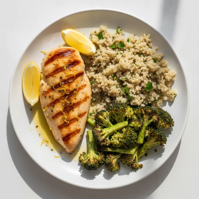 Grilled Chicken Breast with Quinoa and Roasted Broccoli