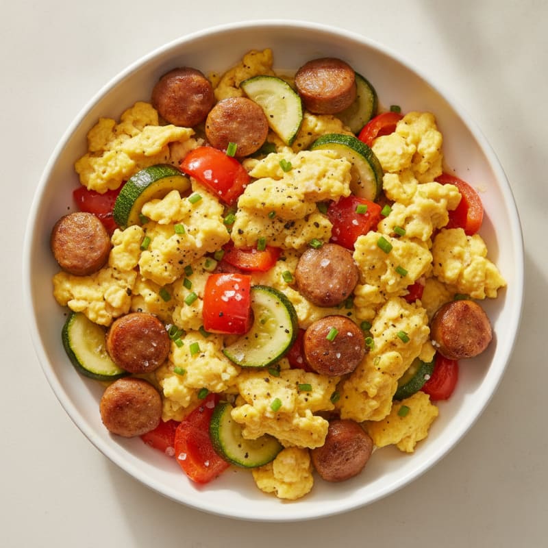 Hearty Scrambled Eggs with Roasted Vegetables