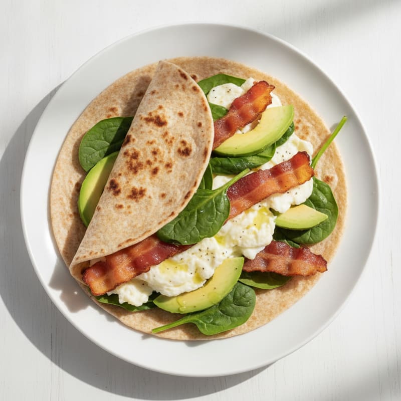 Crispy Turkey Bacon and Egg White Breakfast Wrap with Spinach
