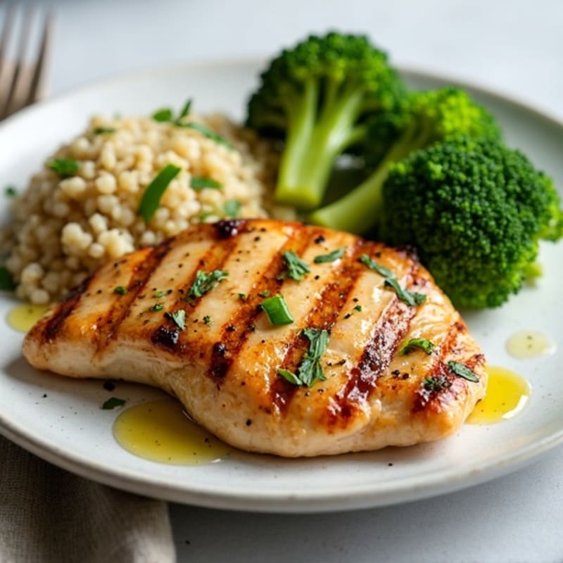 Grilled Chicken Breast with Quinoa and Steamed Broccoli