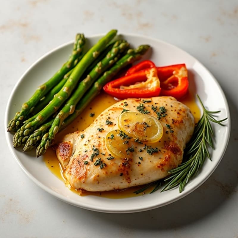 Lemon-Herb Roasted Chicken with Crispy Asparagus and Bell Peppers