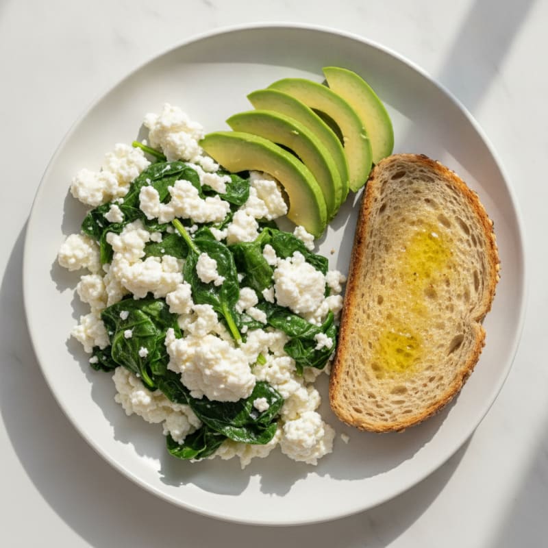 Cottage Cheese and Egg White Scramble with Sautéed Spinach