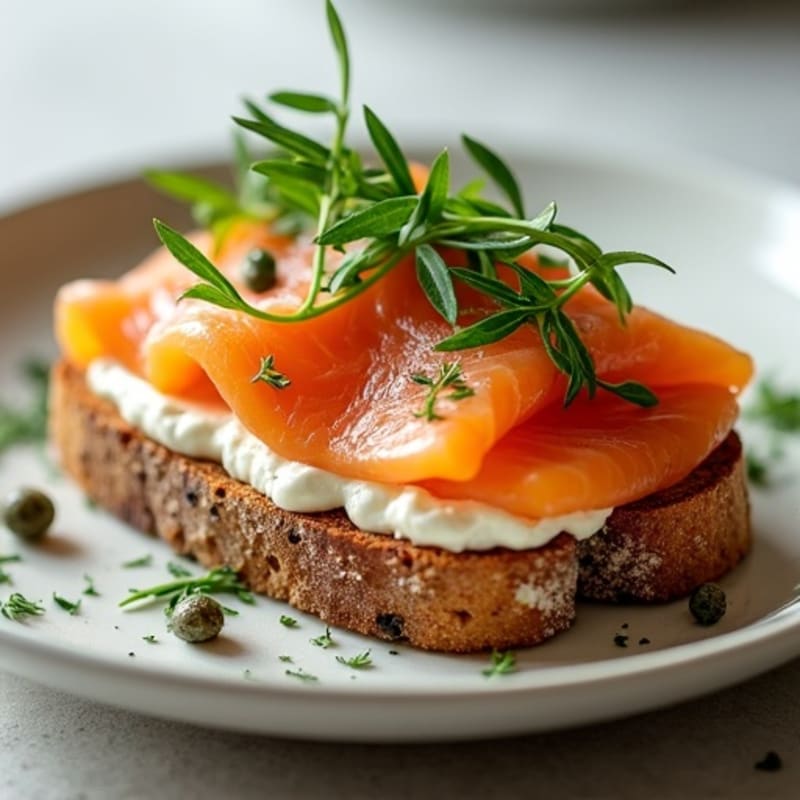 Smoked Salmon with Whipped Herb Cream Cheese on Crispy Whole Grain Toast