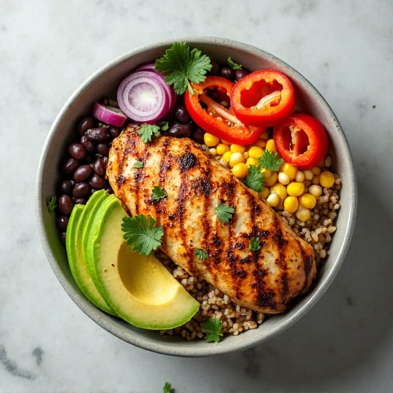 Grilled Chicken Burrito Bowl with Brown Rice and Avocado