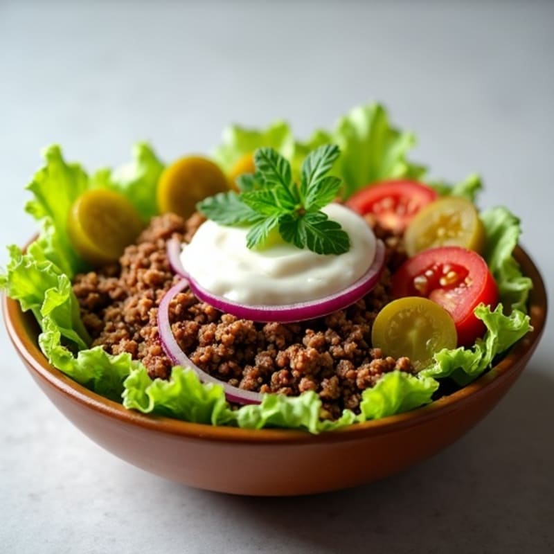 Lean Ground Beef Big Mac Bowl with Crispy Greens and Creamy Special Sauce