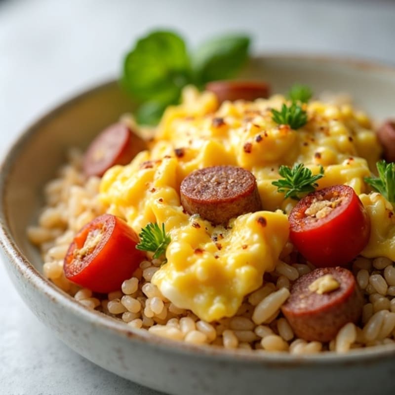 Egg White and Turkey Sausage Scramble with Brown Rice