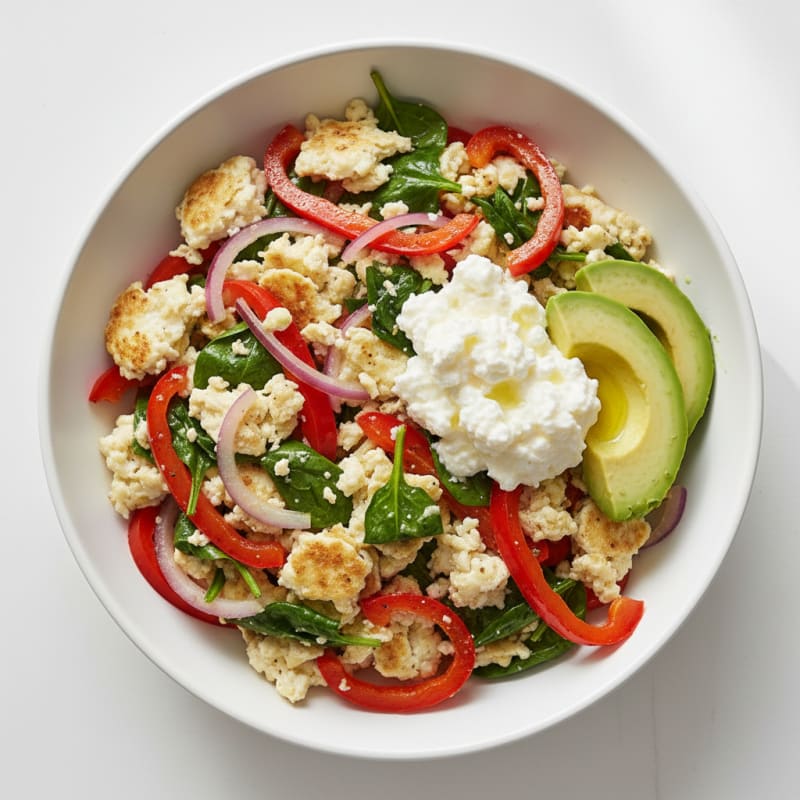 Egg White Veggie Scramble with Cottage Cheese