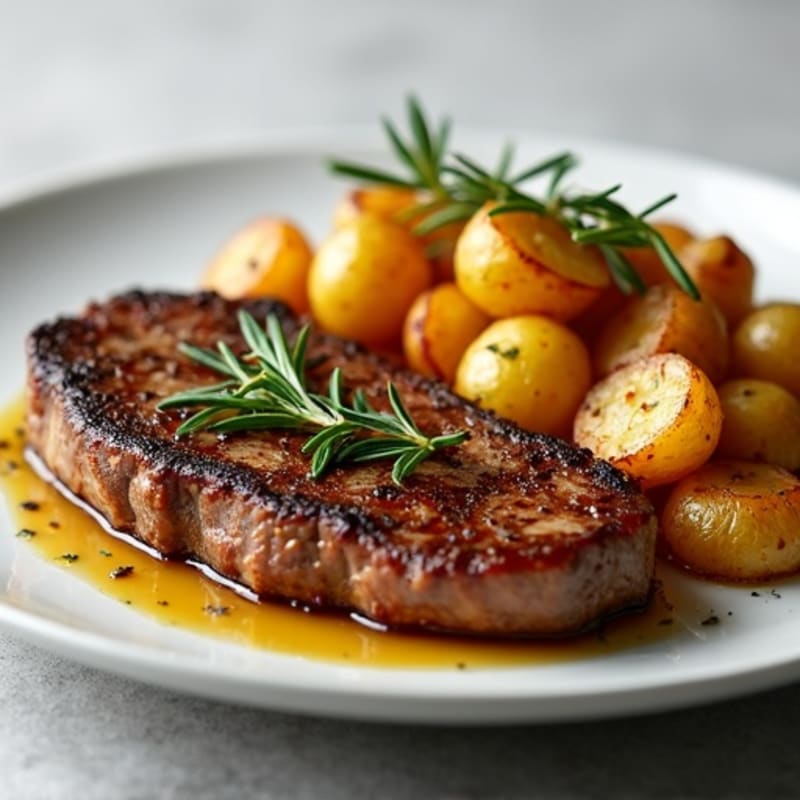 Pan-Seared Steak with Crispy Garlic Herb Roasted Potatoes