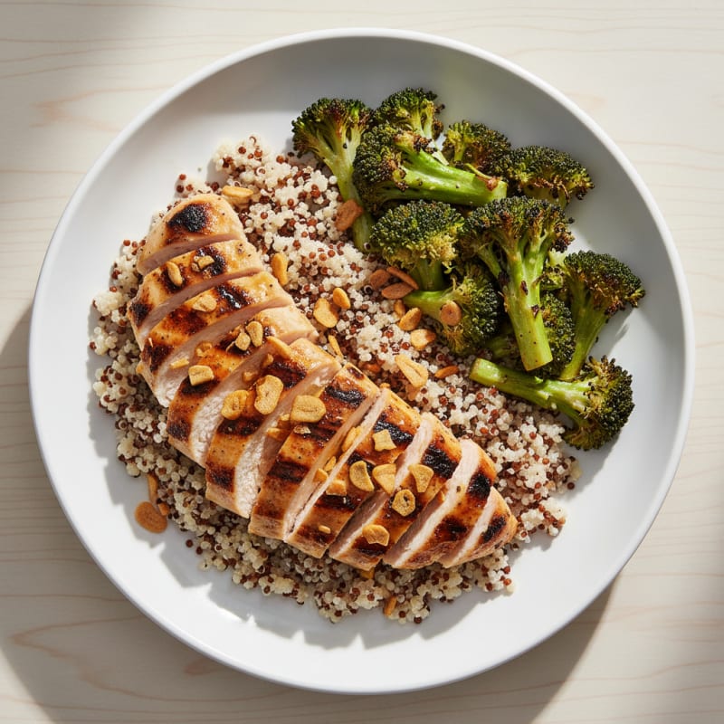 Grilled Chicken Breast with Quinoa and Roasted Broccoli