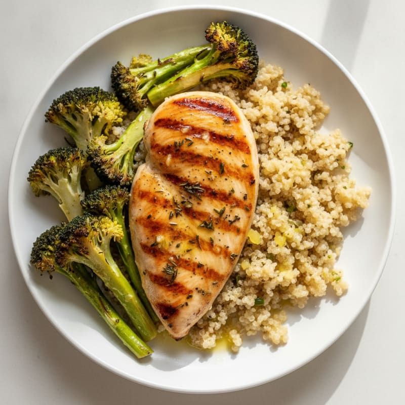 Grilled Chicken Breast with Quinoa and Roasted Broccoli