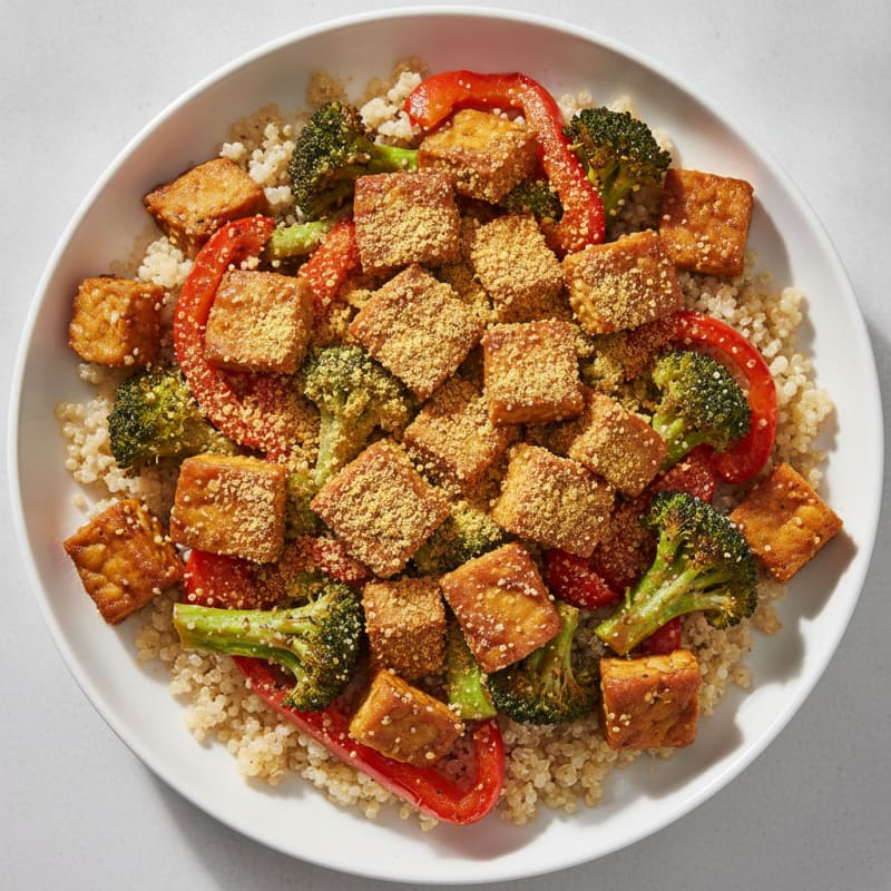 Crispy Tempeh Sheet Pan with Quinoa and Roasted Vegetables