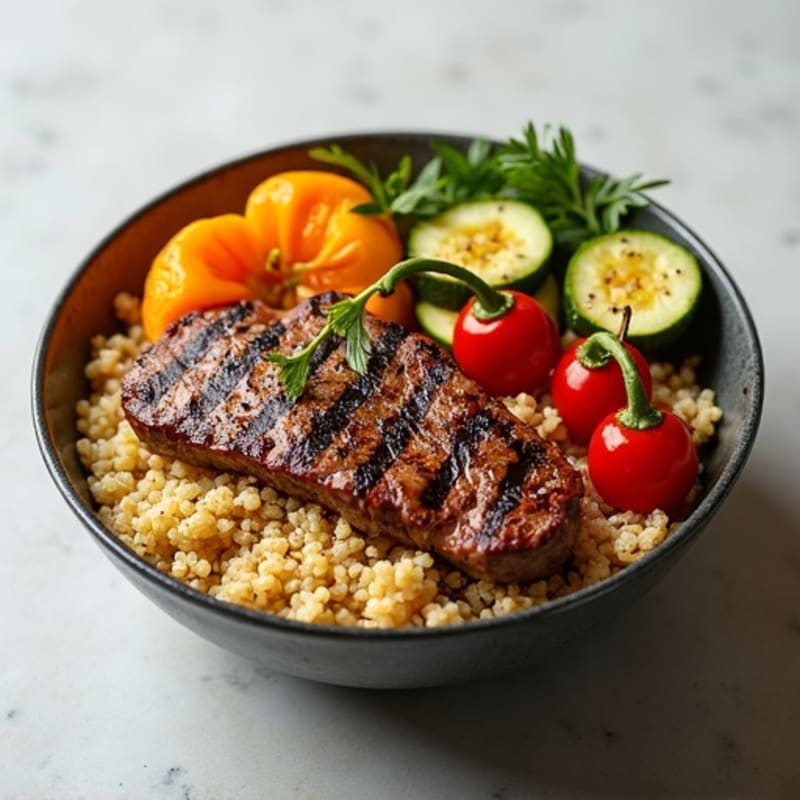Grilled Beef and Roasted Vegetable Quinoa Bowl