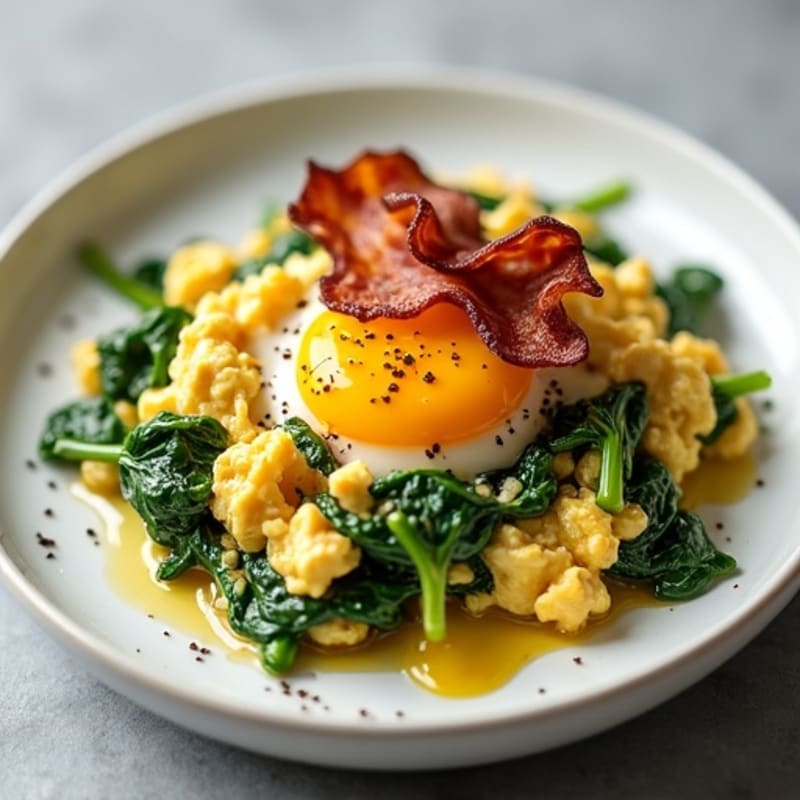 Cottage Cheese Egg Scramble with Spinach and Turkey Bacon