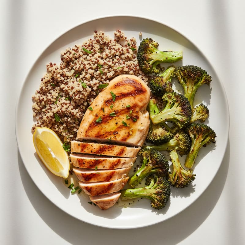 Grilled Chicken Breast with Roasted Broccoli and Quinoa