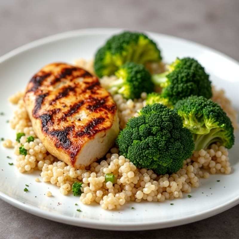 Grilled Chicken Breast with Quinoa and Roasted Broccoli