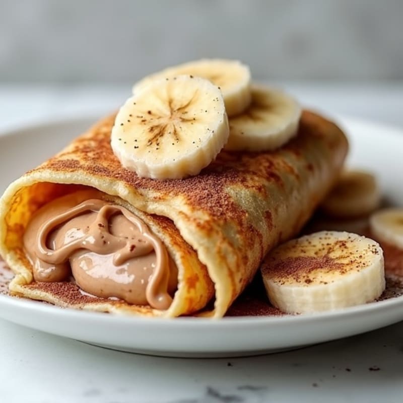 Creamy Banana and Hazelnut Whole Grain Crepes with Cacao Drizzle