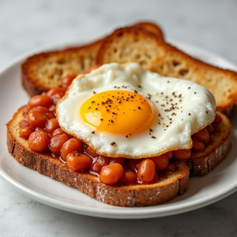 Protein-Packed Baked Beans with Crispy Sourdough Toast and Sunny-Side Up Egg