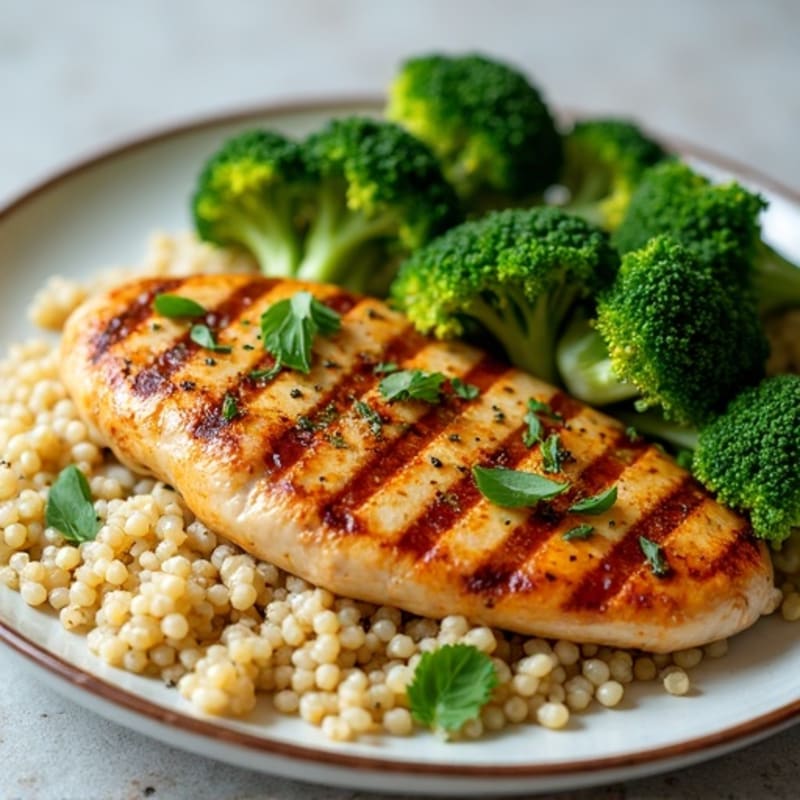 Grilled Chicken Breast with Quinoa and Roasted Broccoli