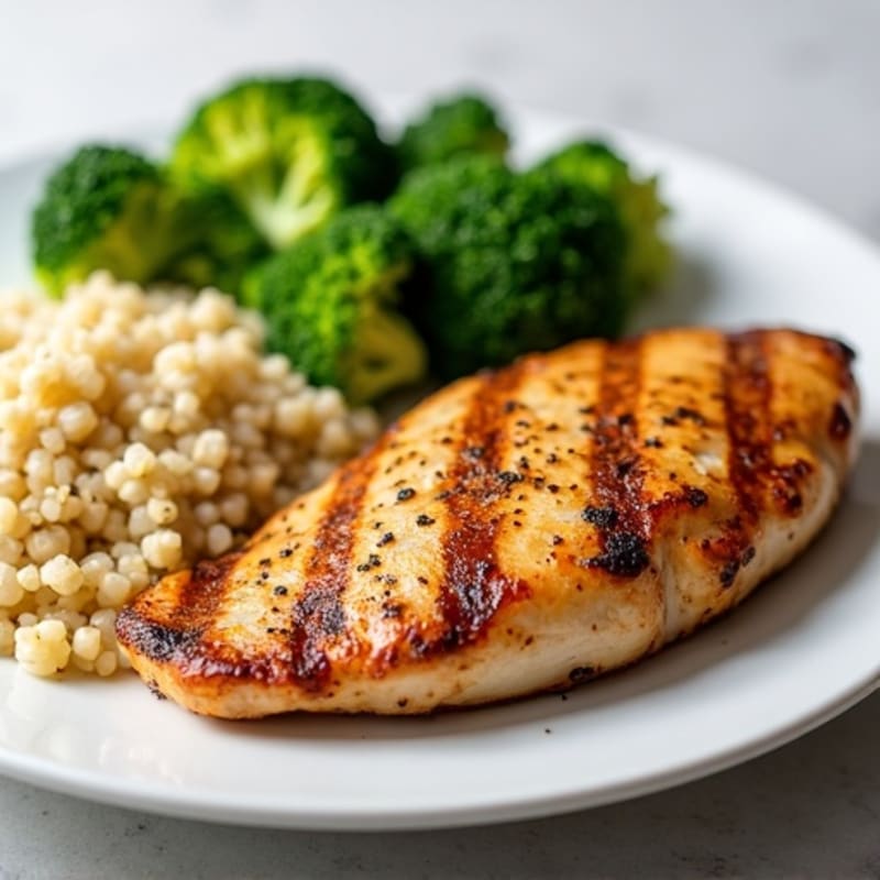 Grilled Chicken Breast with Steamed Broccoli and Quinoa