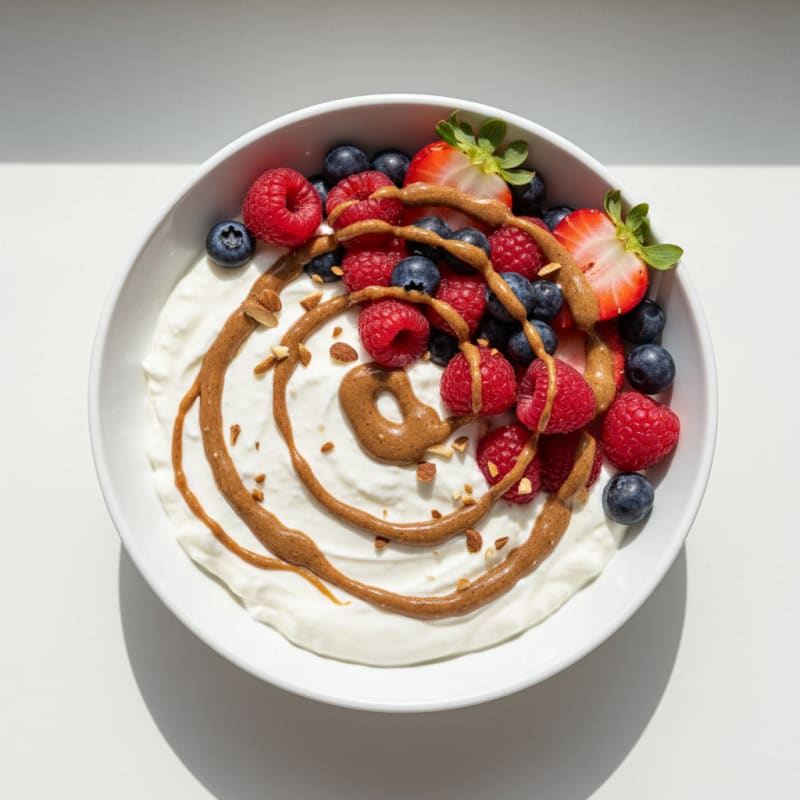 Greek Yogurt Protein Parfait with Mixed Berries and Almond Butter