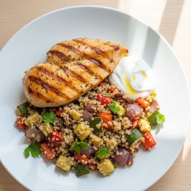 Grilled Chicken Breast with Roasted Vegetables and Quinoa