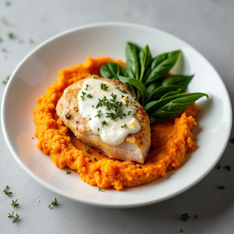 Creamy Herb-Roasted Chicken with Sweet Potato Mash