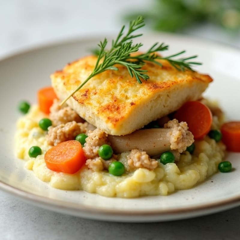 Creamy Chicken and Roasted Vegetable Cottage Pie with Golden Cauliflower Mash