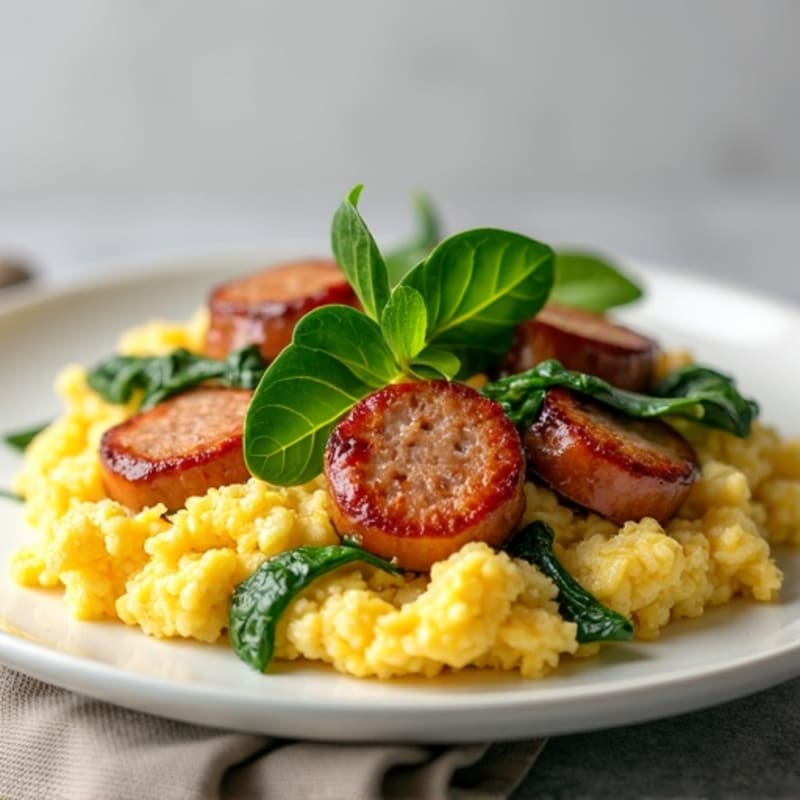 Scrambled Egg Whites with Spinach and Turkey Sausage