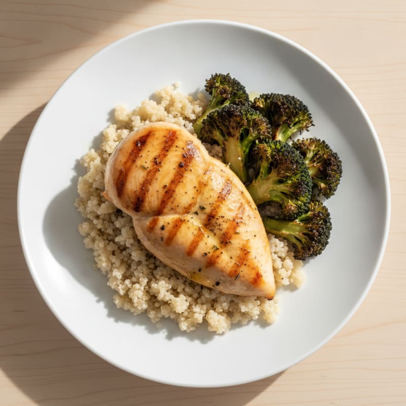 Grilled Chicken Breast with Quinoa and Roasted Broccoli